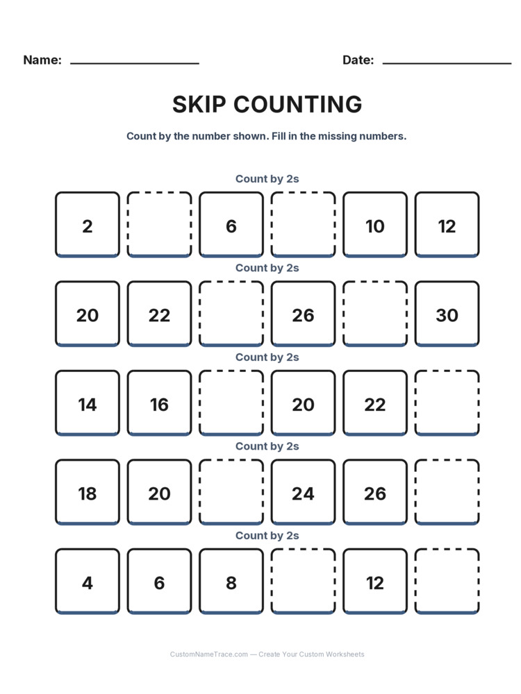 Grade 1 Skip Counting worksheet 6 for kids