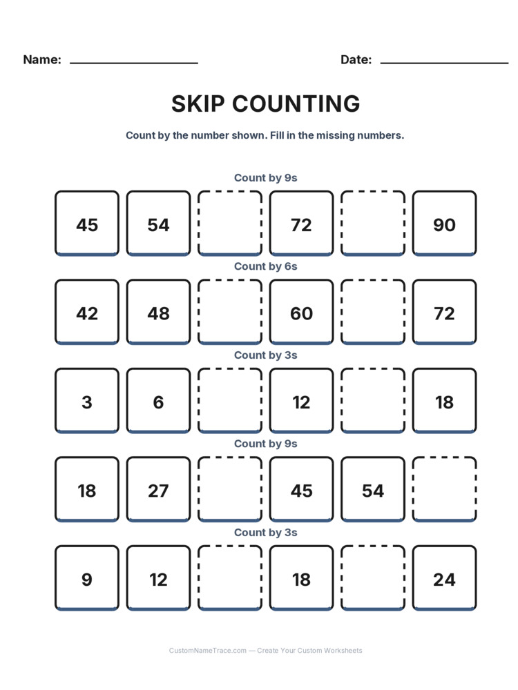 Grade 2 Skip Counting worksheet 11 for kids