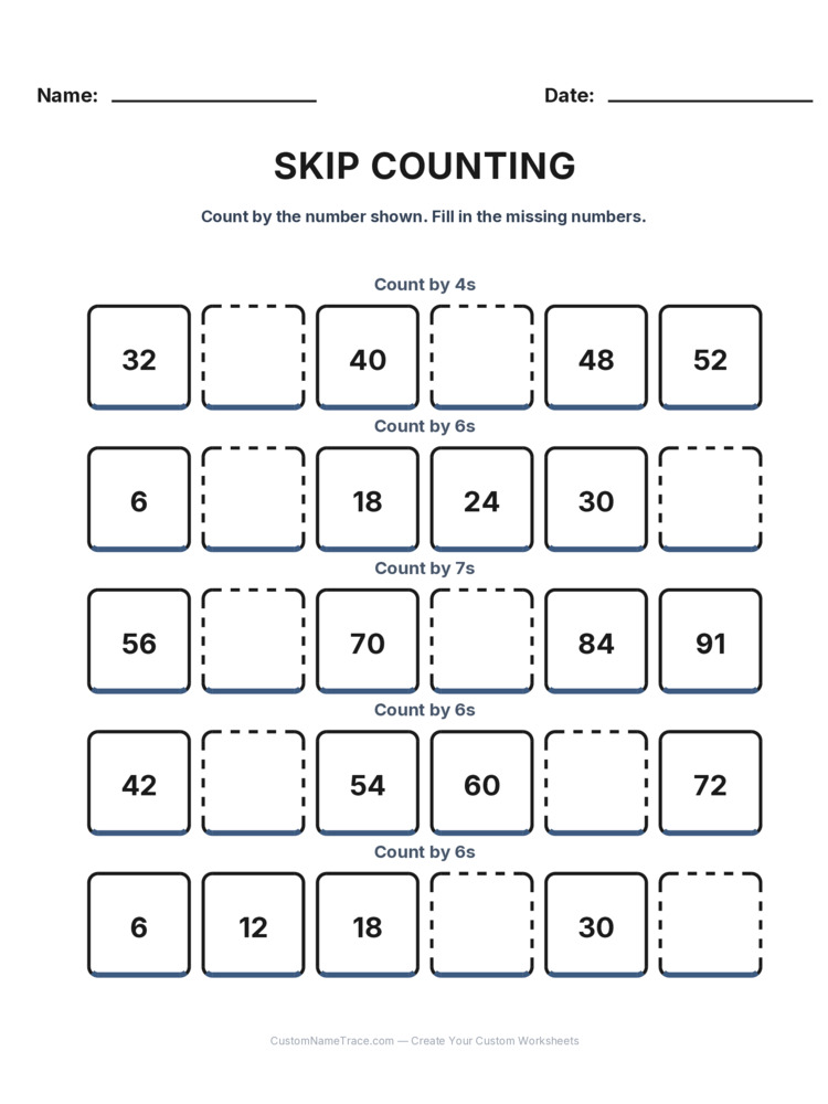 Grade 2 Skip Counting worksheet 14 for kids