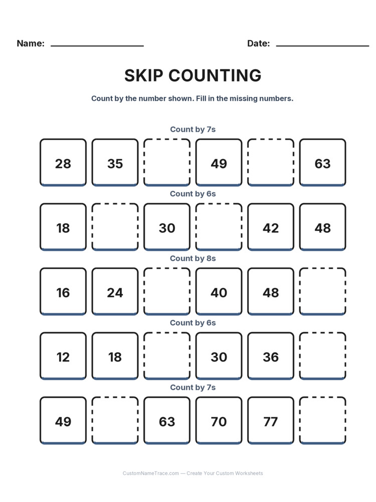 Grade 2 Skip Counting worksheet 15 for kids