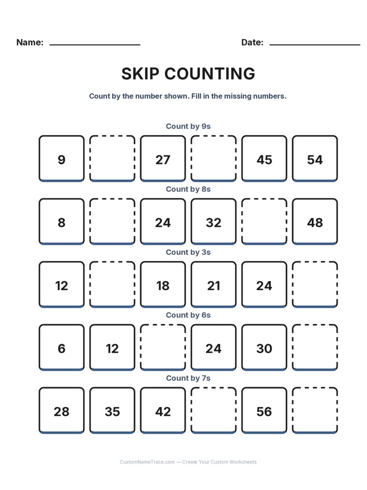 Grade 2 Skip Counting worksheet 16 for kids