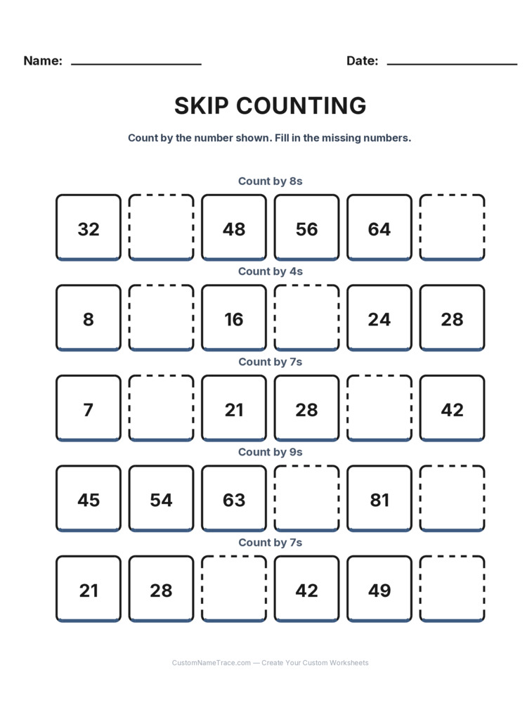 Grade 2 Skip Counting worksheet 17 for kids