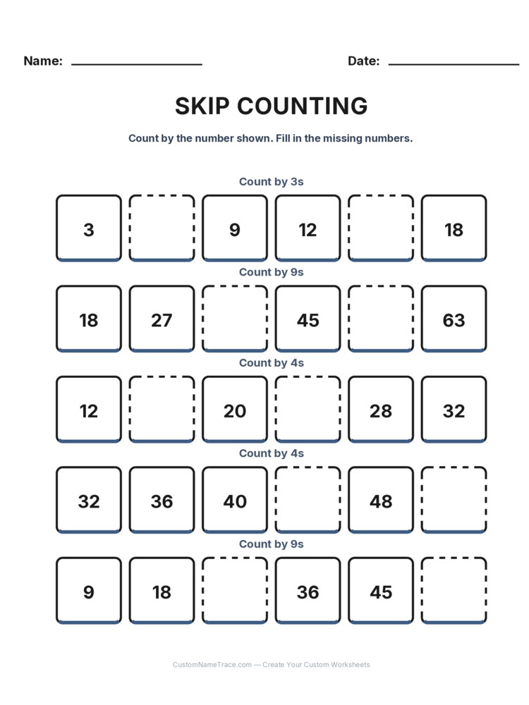 Grade 2 Skip Counting worksheet 18 for kids