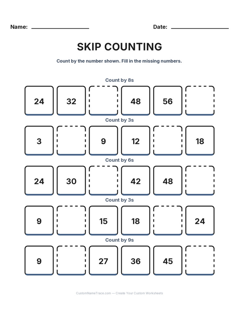 Grade 2 Skip Counting worksheet 23 for kids
