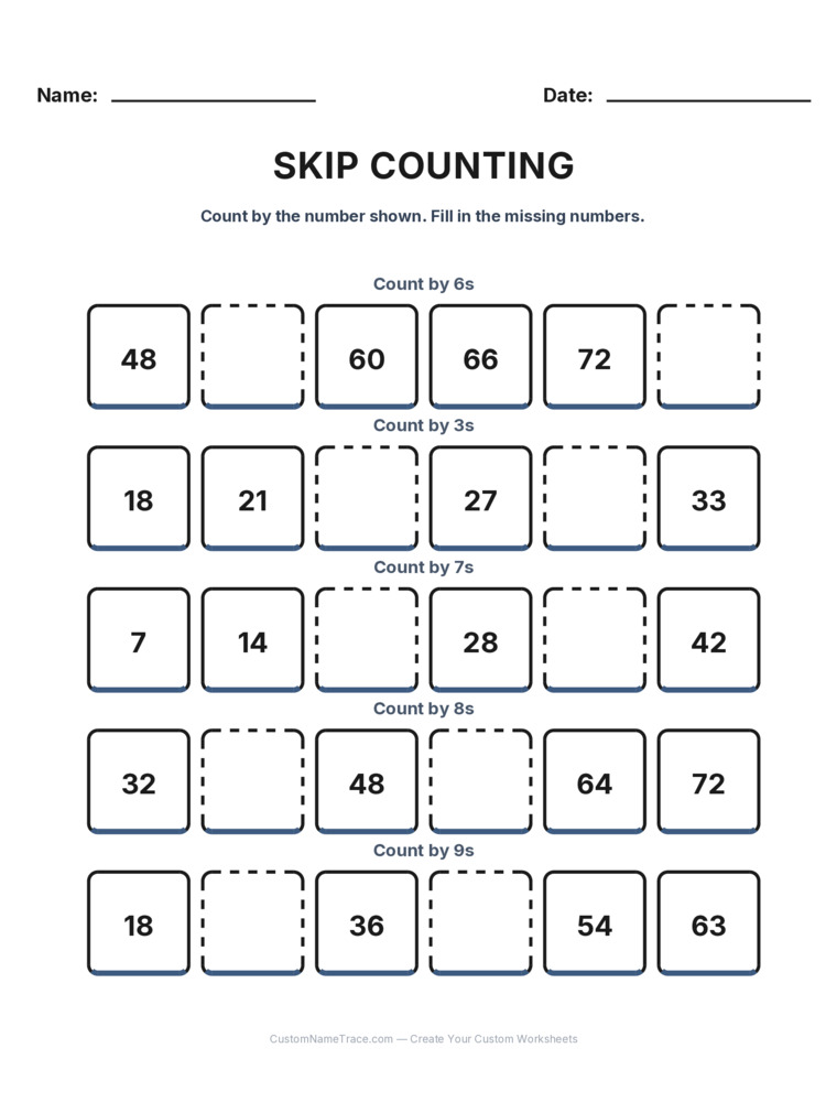 Grade 2 Skip Counting worksheet 25 for kids