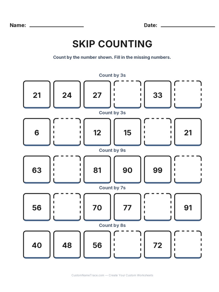 Grade 2 Skip Counting worksheet 27 for kids
