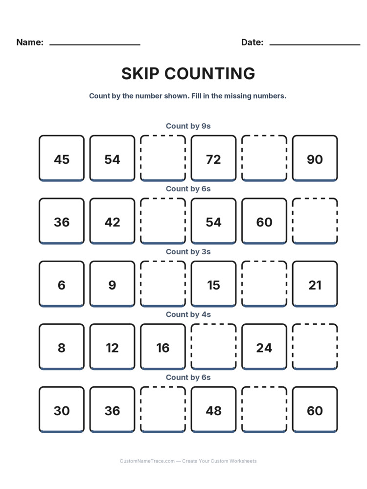 Grade 2 Skip Counting worksheet 4 for kids