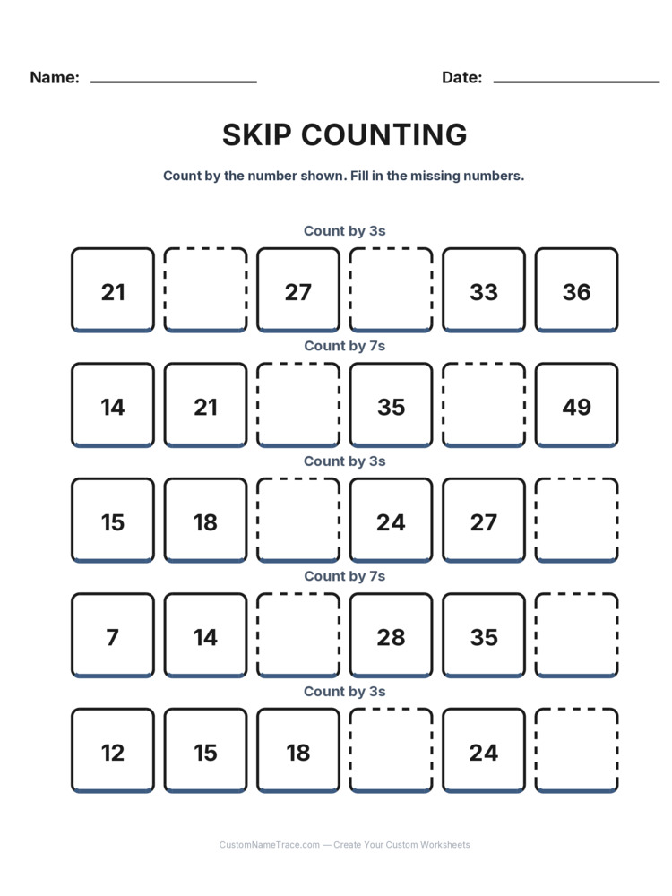 Grade 2 Skip Counting worksheet 6 for kids