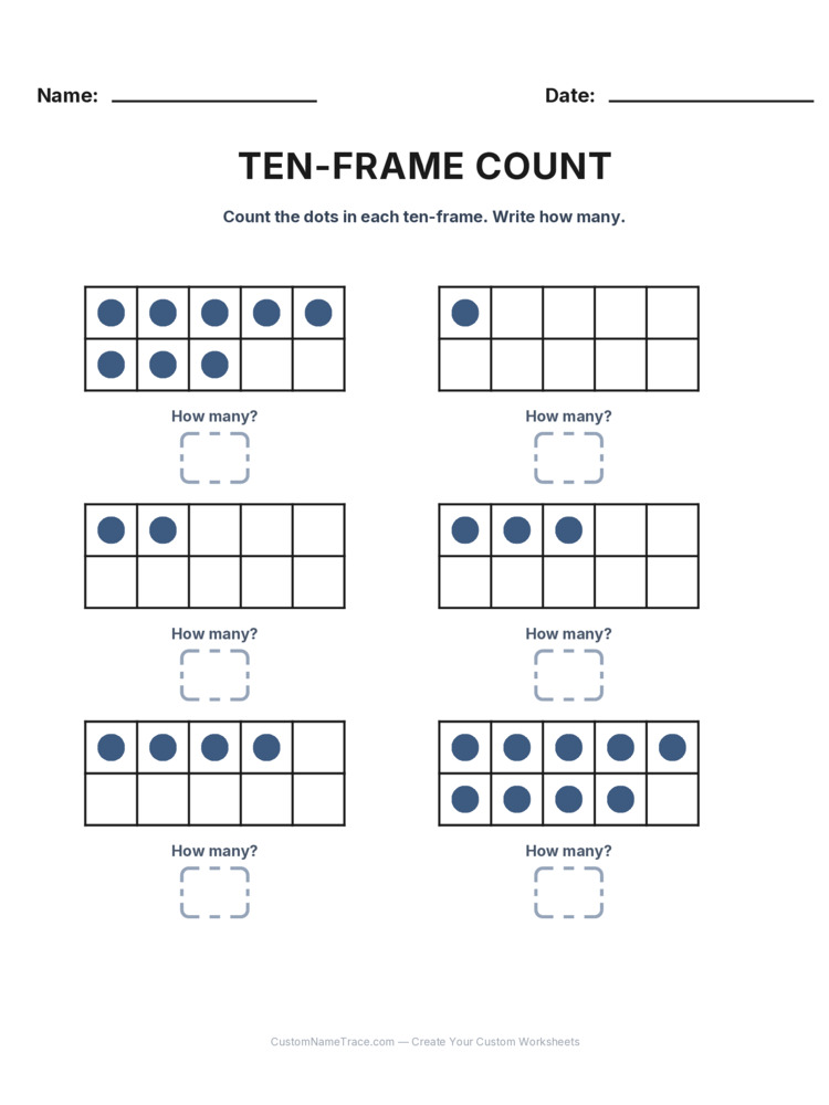 Kindergarten Ten-Frame Count worksheet 23 for kids
